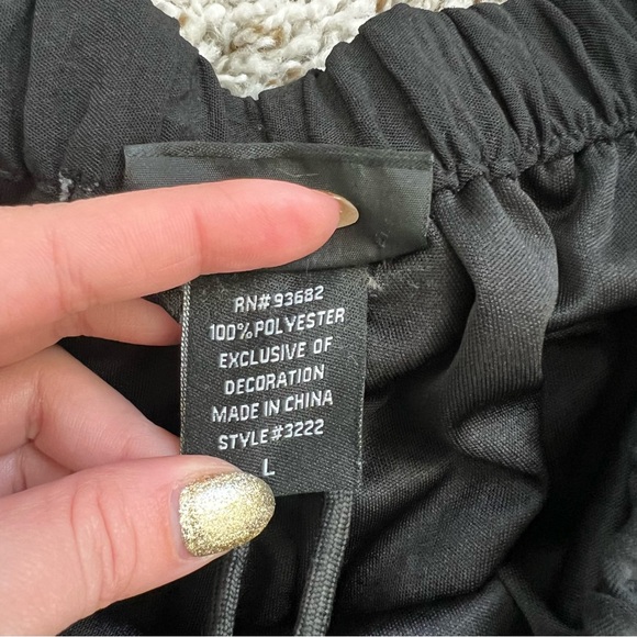 Liv Los Angeles Embroidered Black Wide-Leg Palazzo Pants Beach Boho Sz L - Picture 5 of 9